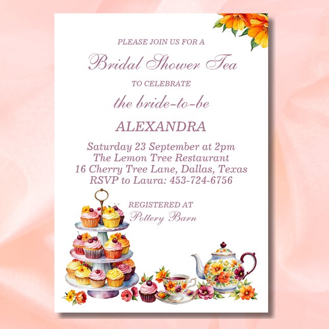 Invitación Floral rosa Lilac Whimsical Tea Brillante Ducha (Subido por el creador)