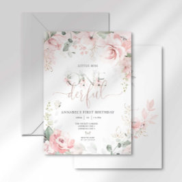 Invitación floral rosa Little Miss Onederful