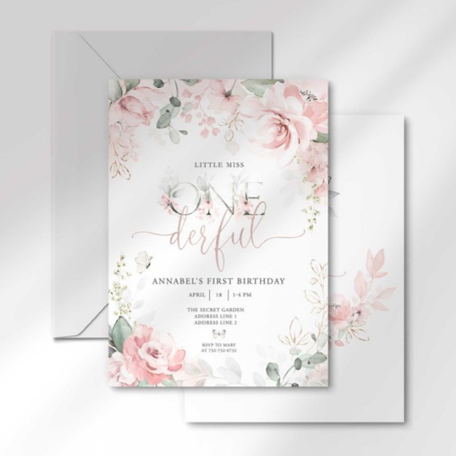 Invitación floral rosa Little Miss Onederful (Subido por el creador)