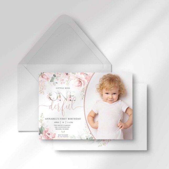 Invitación floral rosa Little Miss Onederful (Subido por el creador)