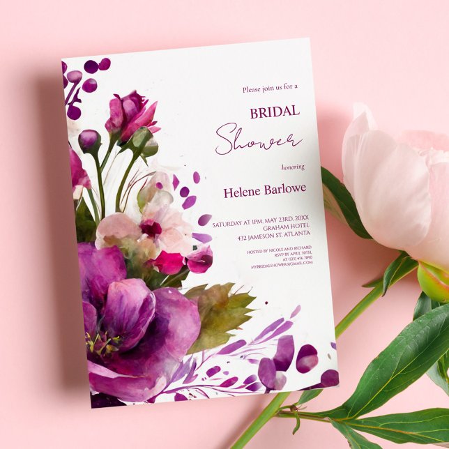 Invitación Floral rosa magenta moderna ducha de novia elegant (Subido por el creador)