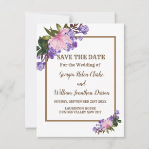 Invitación Floral rosa Magnolia Lavender Ahorra La Fecha