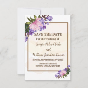 Invitación Floral rosa Magnolia Lavender Ahorra La Fecha