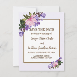 Invitación Floral rosa Magnolia Lavender Ahorra La Fecha