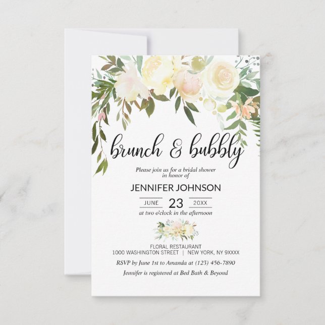 Invitación Floral Rosa Marfil Brunch & Bubbly Brillain (Anverso)