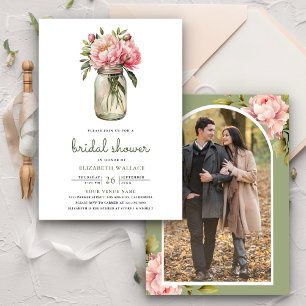 Invitación Floral rosa Mason Jar Foto Ducha de novia