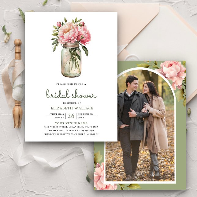 Invitación Floral rosa Mason Jar Foto Ducha de novia (Subido por el creador)