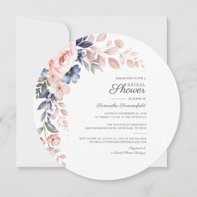 Invitación Floral rosa moderna acuarela florón ducha de novia (Anverso)