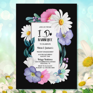 Invitación Floral rosa morada sobre negro hago barbacoa