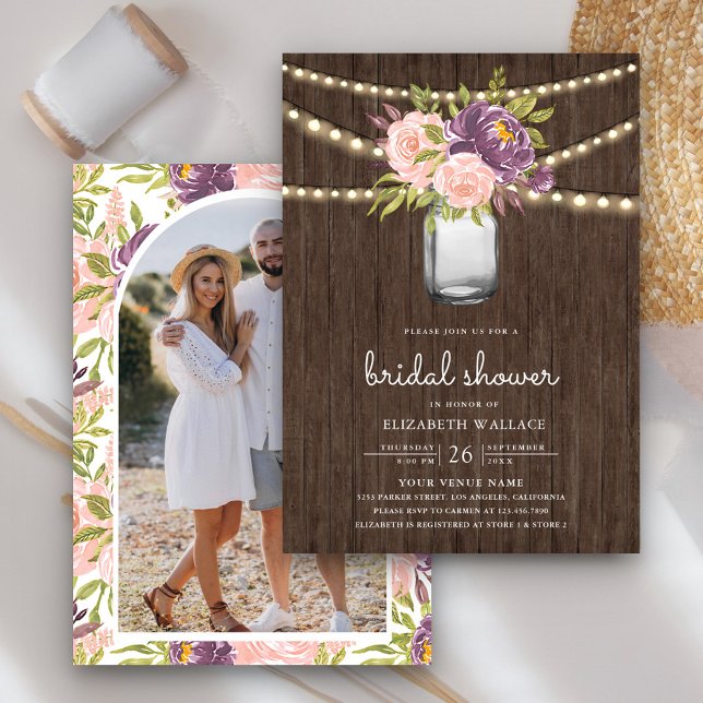 Invitación Floral rosa morado Mason Jar Foto ducha de novia (Subido por el creador)