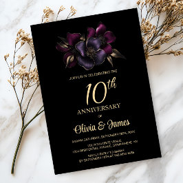 Invitación Floral rosa morado negro 10° aniversario