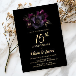 Invitación Floral rosa morado negro 15° aniversario