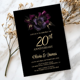 Invitación Floral rosa morado negro 20° aniversario