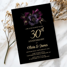 Invitación Floral rosa morado negro 30° aniversario