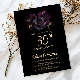 Invitación Floral rosa morado negro 35° aniversario