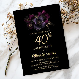 Invitación Floral rosa morado negro 40° aniversario