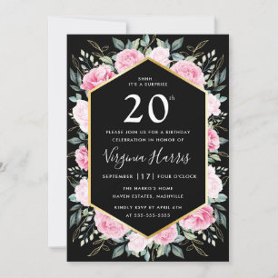 Invitación Floral Rosa Negra Veinte cumpleaños