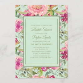 Invitación Floral rosa Neo Mint Green Bridal Shower