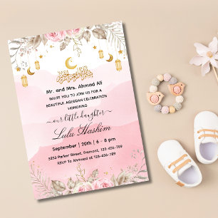 Invitación Floral Rosa niña bebé islámica Aqiqa Aqeeqa