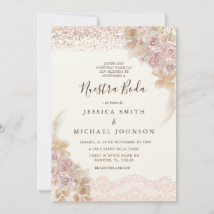 Invitación Floral rosa Nuestra Boda Boda española