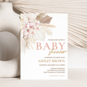 Invitación Floral rosa Pampas Boho Baby Shower