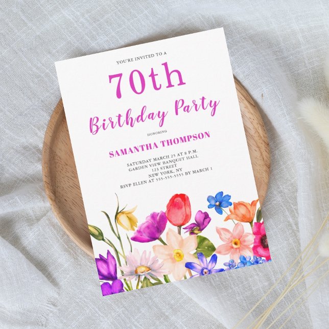 Invitación floral rosa para 70 cumpleaños (Subido por el creador)