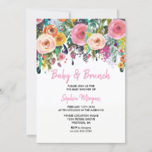 Invitación floral rosa para Baby & Brunch Baby Sho