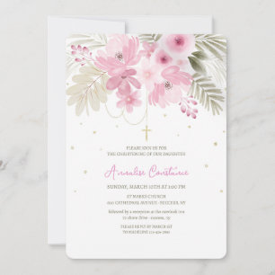 Invitación Floral Rosa para Bautizo