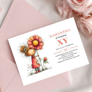 Invitación Floral Rosa para el 1er Cumpleaños de N