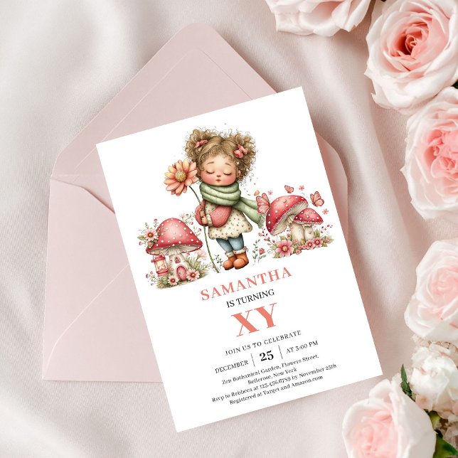 Invitación Floral Rosa para el 8º Cumpleaños de Da (Daisy Fairy 8th Birthday Pink Floral Invitation)
