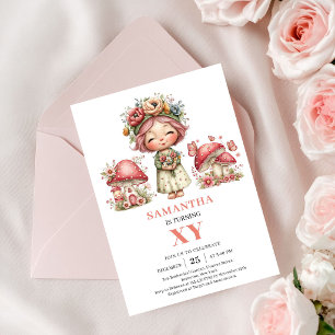 Invitación floral rosa para el primer cumpleaños d
