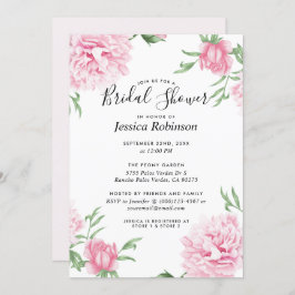 Invitación Floral Rosa Peony White Background Shower