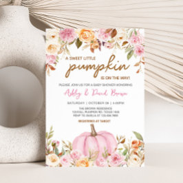 Invitación Floral rosa Pequeña Calabaza Baby Shower
