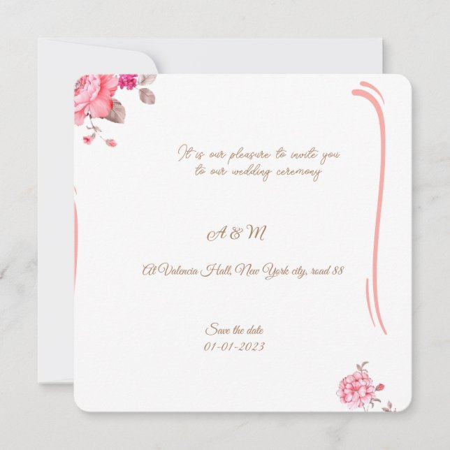 Invitación Floral Rosa Polvorienta Romántica (Anverso)