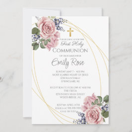 Invitación Floral rosa primera comunión sagrada