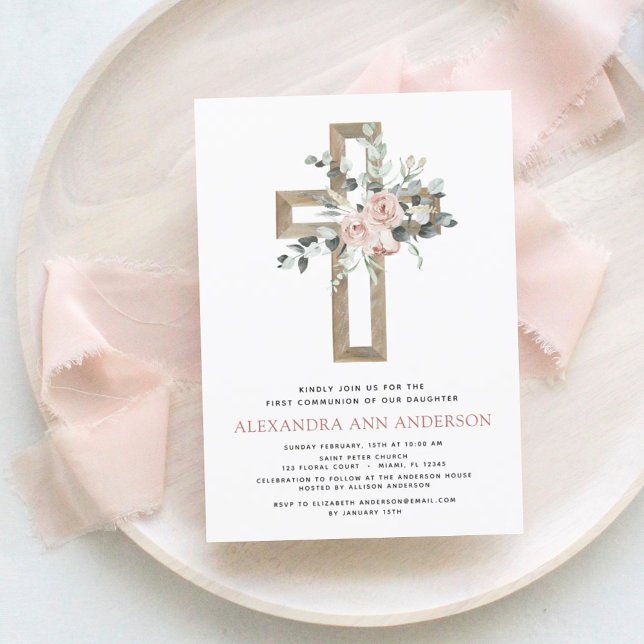 Invitación Floral rosa Primera Comunión Santa Euclayptus (Subido por el creador)