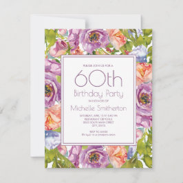 Invitación Floral rosa púrpura Lilac 60 Años Mujeres
