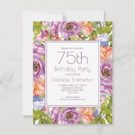 Invitación Floral rosa púrpura Lilac 75 Años Mujeres