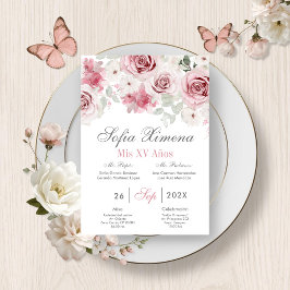 Invitación Floral rosa Quinceañera Español