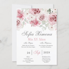 Invitación Floral rosa Quinceañera Español