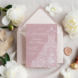 Invitación Floral rosa Quinceañera Gown Celestial Moon Stars