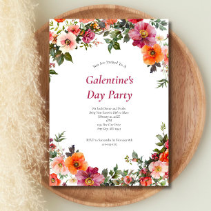Invitación floral rosa roja de Galentine's San Val