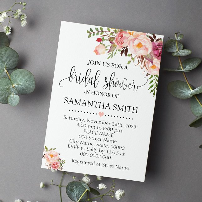 Invitación Floral rosa romántico boho moda ducha de novia (Subido por el creador)