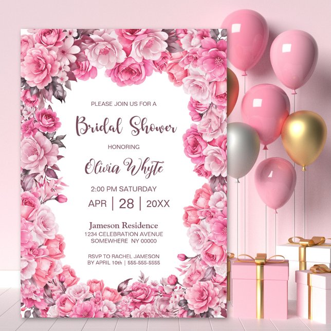 Invitación Floral rosa rosa ducha de novia (Subido por el creador)