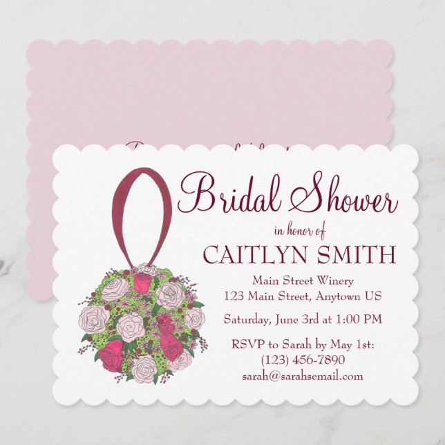 Invitación Floral Rosa Rosa Rosa Bouquet Bridal Weddal Ducha (Anverso / Reverso)