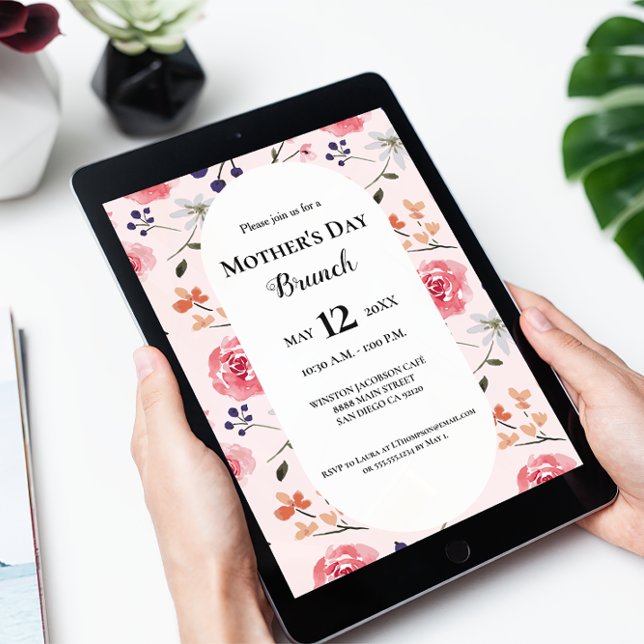 Invitación Floral Rosa Rosa Rosa Peonies brunch del día de la (Mother's day brunch digital download invitation. Pink roses, peonies watercolor pattern design.)