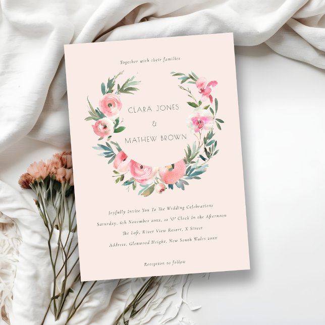 Invitación Floral Rosa Rosa Rosa Rosa De Rubor Lloró Todo En  (Subido por el creador)