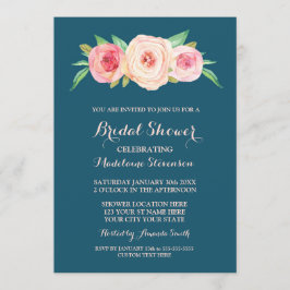 Invitación Floral rosa Rubor azul marino ducha de novia