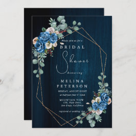 Invitación Floral rosa Rubor azul marino ducha de novia