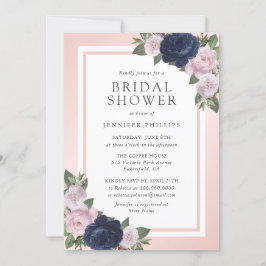 Invitación Floral rosa Rubor azul marino ducha de novia